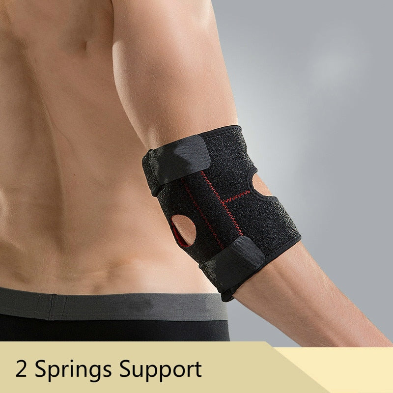 1PCS Basketball Volleyball Tennis Elbow Brace Protector Wrap Breathable Adjustable Spring Support Arm Sleeve Pad Pain Relief