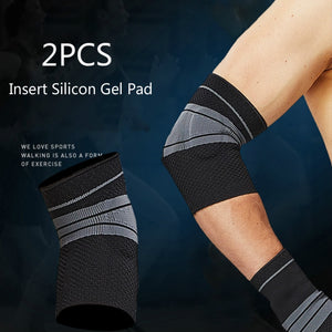 2PC Anti-Collision Elbow Support with Silicon Gel Pad Insert Elastic Elbow Protector Brace Breathable Knitted Compression Sleeve