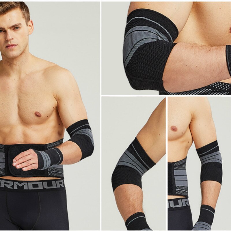 2PC Anti-Collision Elbow Support with Silicon Gel Pad Insert Elastic Elbow Protector Brace Breathable Knitted Compression Sleeve