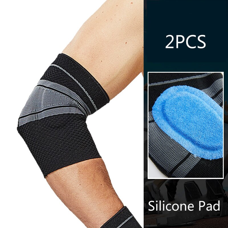 2PC Anti-Collision Elbow Support with Silicon Gel Pad Insert Elastic Elbow Protector Brace Breathable Knitted Compression Sleeve