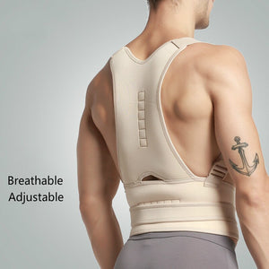 Back Brace Support Posture Corrector with Spine Adjustable Lumbar Shoulder Support Strap for Pain Relief Men Women Straightener