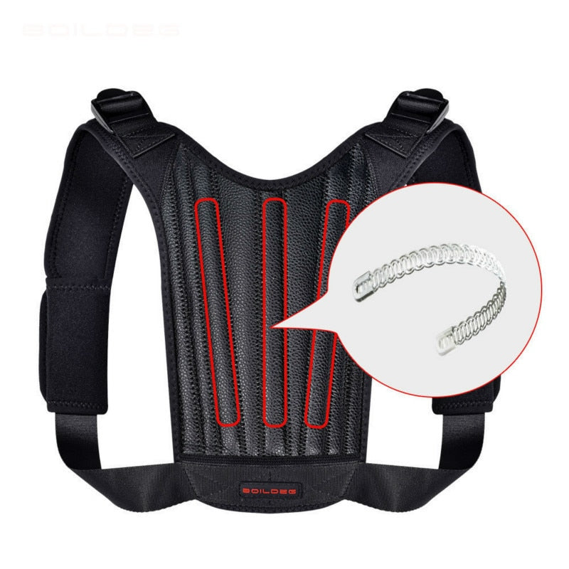 Leather Back Support Spine Posture Corrector 3 Springs Support Shoulder Back Brace Belt Adjustable Spining Straight Strap Unisex