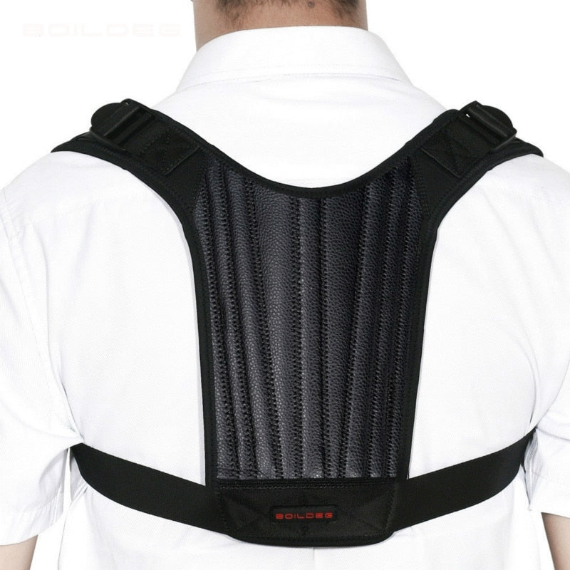 Leather Back Support Spine Posture Corrector 3 Springs Support Shoulder Back Brace Belt Adjustable Spining Straight Strap Unisex