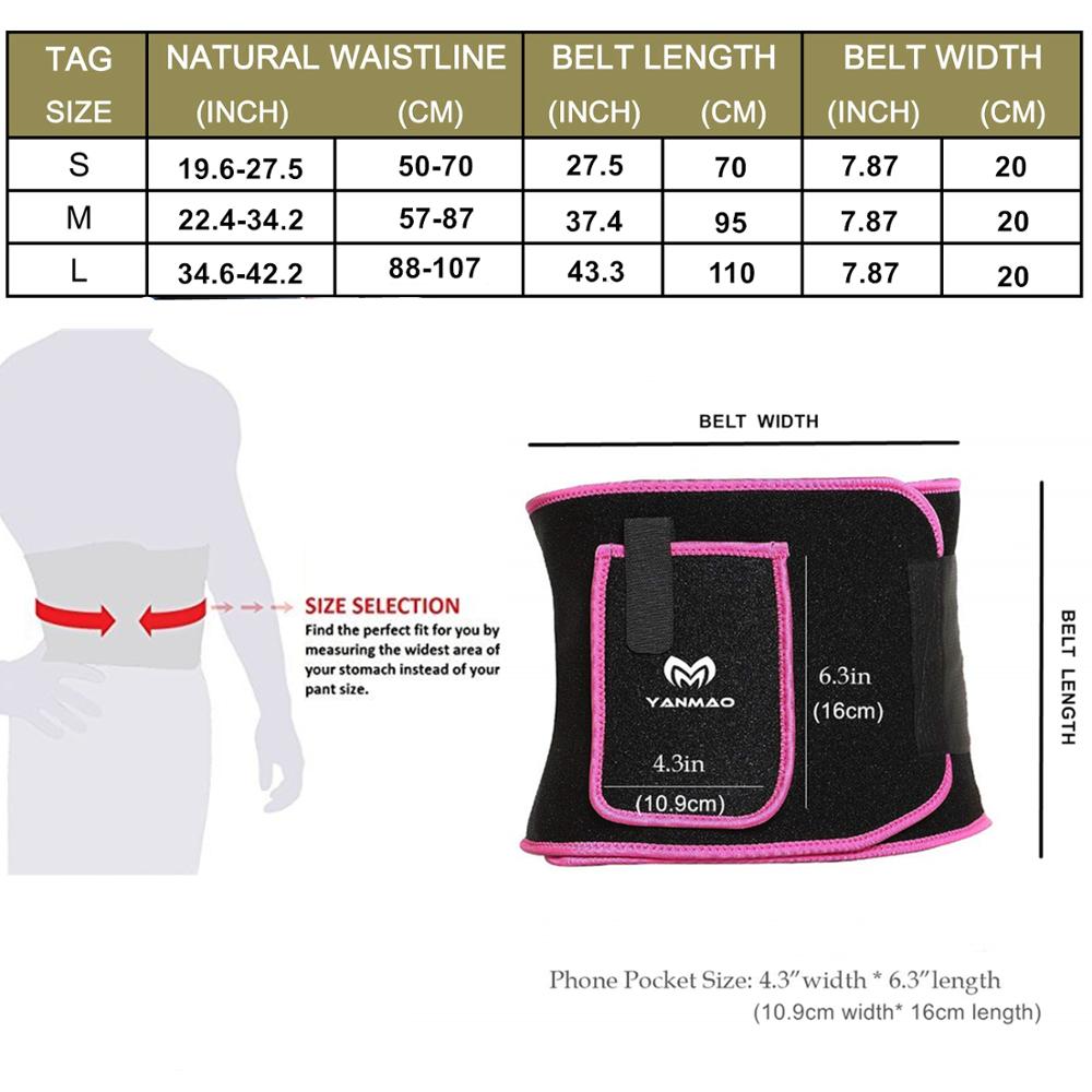 Sport Sweat Belt with Phone Pocket Tummy Stomach Lumbar Sweat Wrap Waist Trimmer Trainer Girdle Slimming Body Shaper Belt