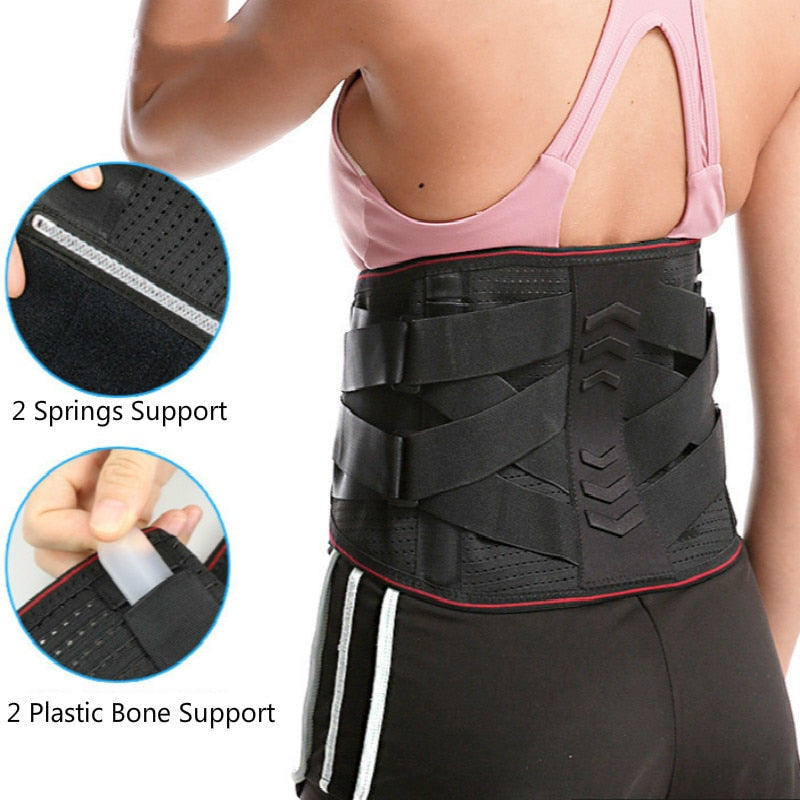 Waist Trainer Belt Fitness Waist Belt 4 Springs Support Men Women Gym Lumbar Brace Protector Back Corset Body Shaper Pain Relief